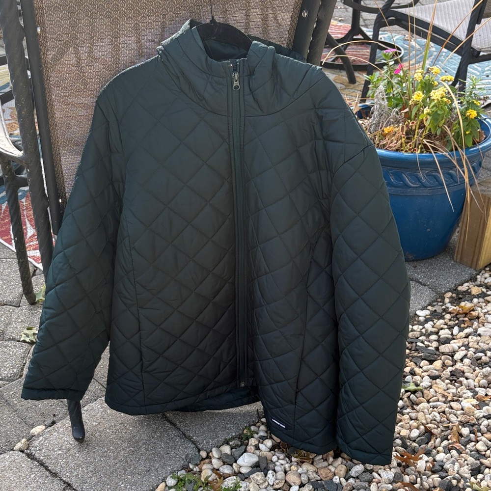Lands' End Women's Quilted Puffer Jacket. Color is hunter green.
